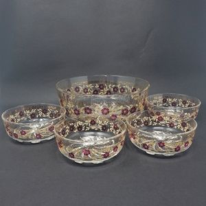 VTG 🌺 Cerve DeValbor Italy Purple and Gold Floral Fruit Bowls, set of 5